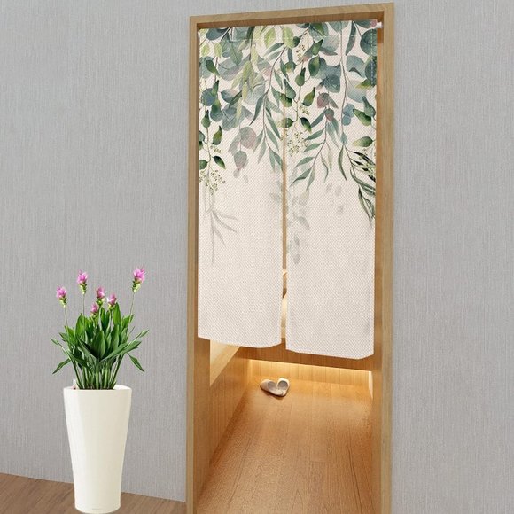 Eucalyptus Green Leaves Vines Botanical Japanese Noren Curtains Asian Art New - Picture 4 of 12